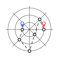 Wall Mural - Radar icon with the initial and end point of geolocation. Vector on white background