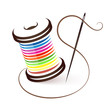 Needle and coil of colored thread for sewing
