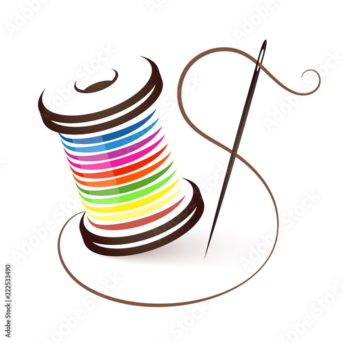 Fotomural Needle and coil of colored thread for sewing