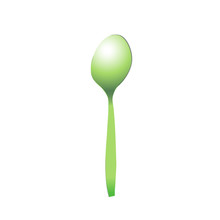 Spoon Green Plastic Realistic For Food, Light Shades Of Green And Greenish. Lying Upside Down. Isolated Vector Illustration