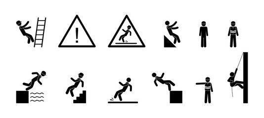 icon man drops, industrial safety symbols, stick figure people, pictogram warning sign