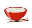 Vector boiled rice in red bowl. Cartoon style