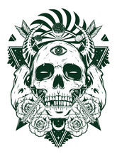 Devil Skull For Shirt Design In Black White Concept