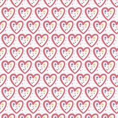 Leinwandbilder - Seamless pink heart and pink, green and purple Floral Pattern background. Pastel flower texture. Vector illustration