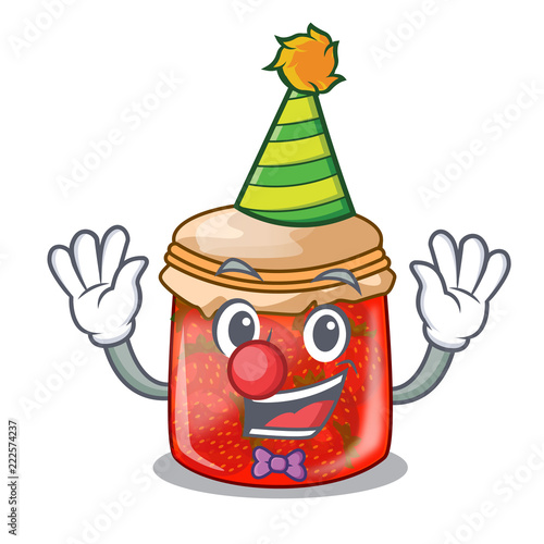 Clown strawberry jam glass isolated on cartoon Slika na platnu