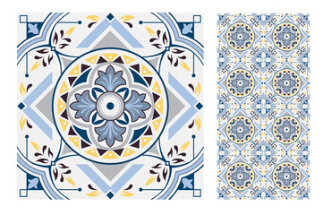 Wall Mural - tiles vintage Portuguese patterns antique seamless design in Vector illustration