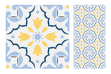 Wall Mural - tiles vintage Portuguese patterns antique seamless design in Vector illustration