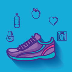 Poster - tennis shoes with healthy lifestyle icons