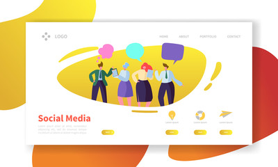 Wall Mural - Social Media Landing Page Template. Website Layout with Flat People Characters Communicating. Easy to Edit and Customize Mobile Web Site. Vector illustration