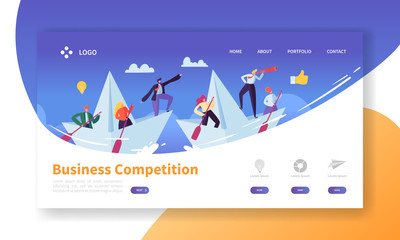 Wall Mural - business challenge concept landing page template. website layout with flat people characters with sp