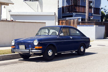 Dark Blue Vintage Classic Car In The Street In Venice, California