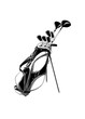 Hand drawn sketch of golf bag in black isolated on white background.