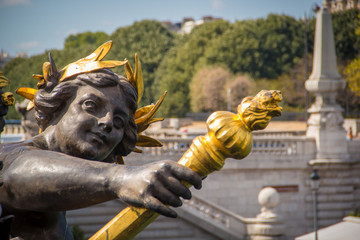 Statue Nymphs of the Neva (Nymphes de la Neva) on the Bridge Alexander III (Pont Alexandre III) Paris France