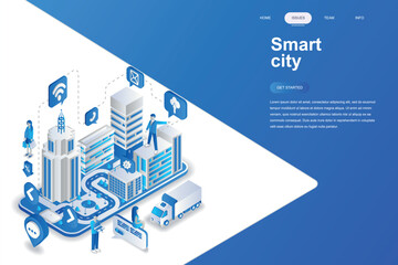 Aufkleber - Smart city modern flat design isometric concept. Architecture and people concept. Landing page template. Conceptual isometric vector illustration for web and graphic design.