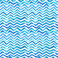 Zig Zag Blue Watercolor Seamless Pattern.
