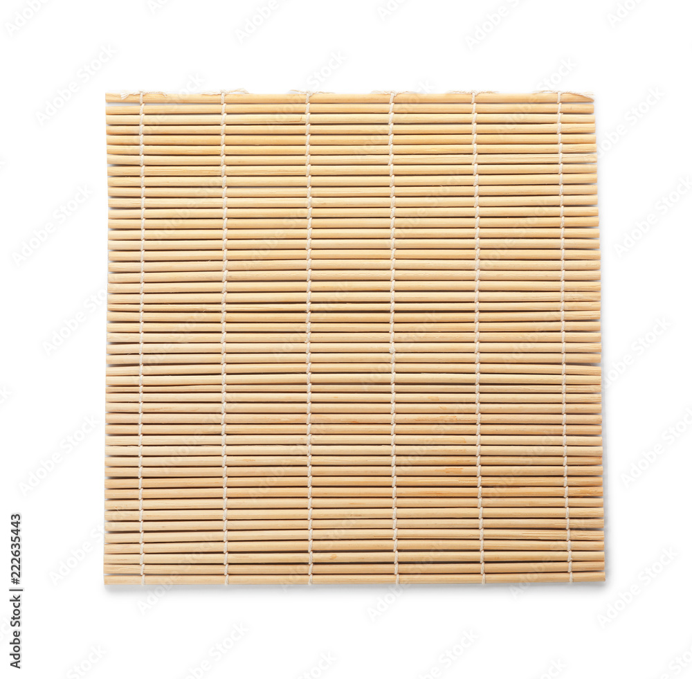 Sushi mat made of bamboo on white background, top view - obrazy, fototapety, plakaty 