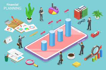 Wall Mural - isometric flat vector concept of financial planning, development strategy, budget, business forecast
