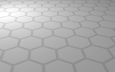 Honeycomb on a gray background. Perspective view on polygon look like honeycomb. Extruded, bump cell. Isometric geometry. 3D illustration