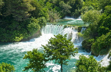 Wall Mural - Beautiful view of waterfall in KRKA national park, Croatia.