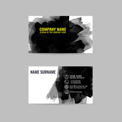 business cards template with hand painted brush strokes. black ink strokes, vector eps 10. on gray background