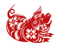 Chinese Zodiac Sign Year Of Pig,Red Paper Cut Pig,Happy Chinese New Year 2019 Year Of The Pig
