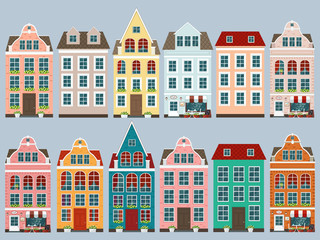 Set of european colorful old houses