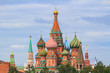 St. Basil's Cathedral on Red square against Moscow Kremlin on a cloudy summer day