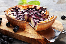 Blueberry Pie Or Homemade Cheesecake With Blueberries. Delicous Dessert Blueberry Tart