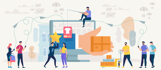 Online Shopping and Networking. Vector.