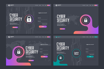 Wall Mural - cyber security landing page vector template design