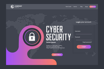 Wall Mural - cyber security landing page vector template design