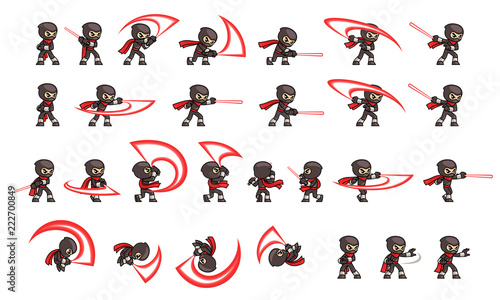 Fotomural Black Ninja Attack Game Sprites