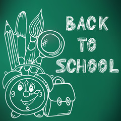 Back to school. Green board. Drawing with chalk. Doodle image. Hand drawing