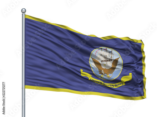 Fotografía United States Navy Official Specifications Flag On Flagpole, Isolated On White B