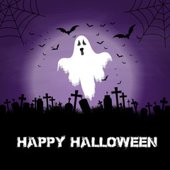 Wall Mural - halloween background with ghost and graveyard