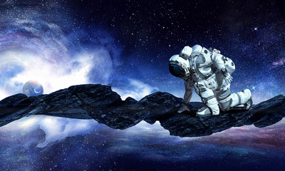Wall Mural - astronaut starting to run. mixed media
