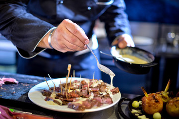 Chef preparing food, chef cooking, Chef decorating dish