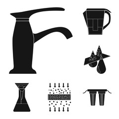 Wall Mural - Water filtration system black icons in set collection for design. Cleaning equipment vector symbol stock web illustration.