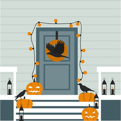 Halloween decor. Seasonal house outdoor decoration.Vector illustration.