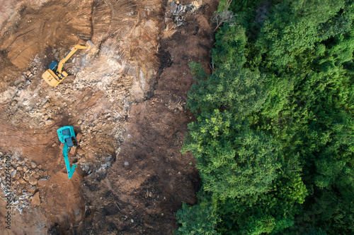 Fotografia, Obraz Deforestation aerial photo. Rainforest jungle in Borneo