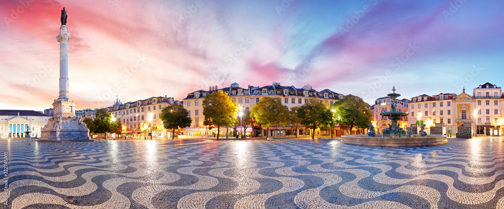 Lisbon panorama in Rossio square, Portugal - obrazy, fototapety, plakaty 