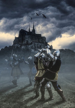 Fighting Knights Under A Castle, Photo Manipulation 