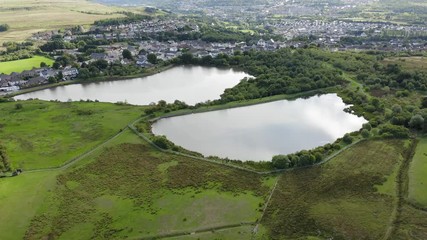 Wall Mural - aerial drone view of the welsh valleys town of ebbw vale in the uk