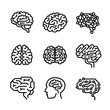 Brain icon set. Outline set of brain vector icons for web design isolated on white background