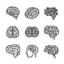 Brain Icon Set. Outline Set Of Brain Vector Icons For Web Design Isolated On White Background