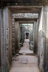 blue sky near the entrance to ancient Preah Khan temple in Angkor. Siem Reap, Cambodia.