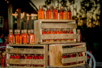 sweet honey jars in crates