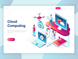 Modern flat design isometric concept of Cloud Technology for banner and website. Isometric landing page template. Cloud computing service online media file data backup storage. Vector illustration.