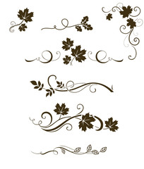 Aufkleber - Vector set of autumn calligraphic elements, dividers and ornaments with maple, oak and rowan leaves for page decor and