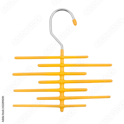Fotografía yellow tie hanger isolated on white background, closeup.